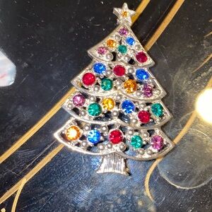 Vintage Jewelry Eisenberg Ice Christmas Tree Brooch, Multicolored Rhinestones,